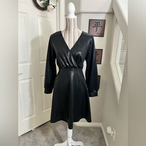 SHEIN Mettalic black wrapped vneck longsleeve midi dress size 1XL but fits M-L